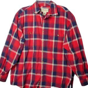 Eddie Bauer Mens Size M Button Down Shirt Red Plaid Long Sleeve READ DESC